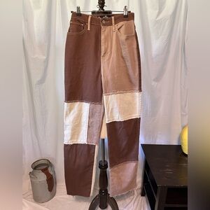 Holster Ultra High Rise Dad Jean. Brown Patchwork. Size OR 24x31. Zip Closure.